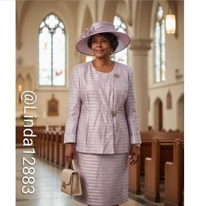 Moshita Couture Lavender And Silver Metallic Skirt Suit Size 16